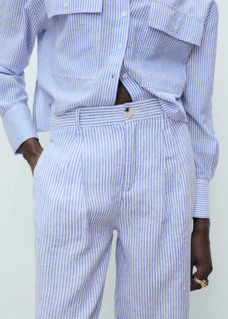 Pantalón de Lino Estampado de Rayas
