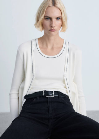 Blusa de Canalé con Ribetes en Contraste