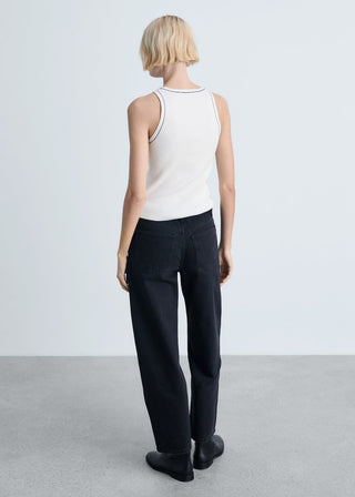 Blusa de Canalé con Ribetes en Contraste