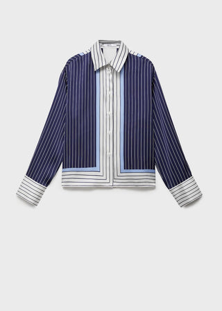 Camisa Satinada con Estampado de Rayas