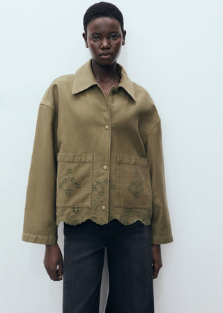 Chaqueta de Algodón con Detalles Calados