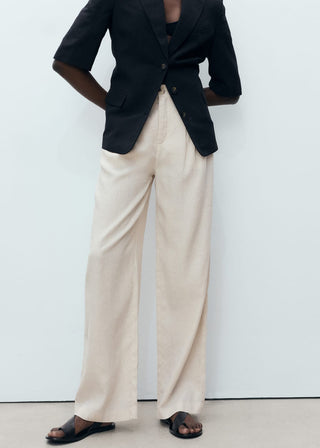 Pantalón de Lino con Botón de Carey