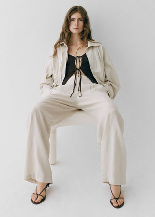 Pantalón de Lino con Botón de Carey