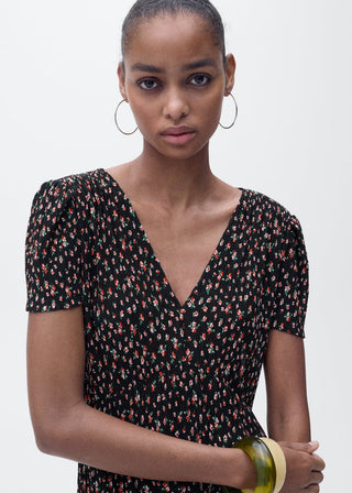 Vestido Manga Corta con Estampado Floral