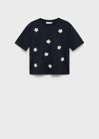 Camiseta Manga Corta con Detalle de Flores
