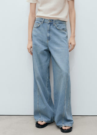 Jeans Wide Leg Talle Medio con Bolsillos