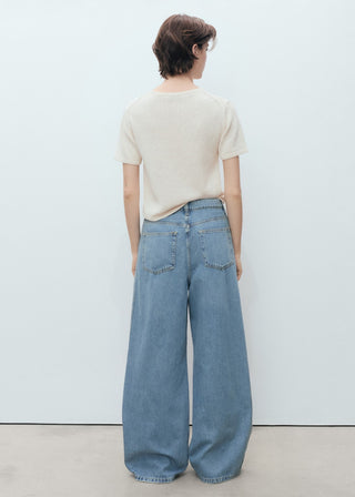 Jeans Wide Leg Talle Medio con Bolsillos