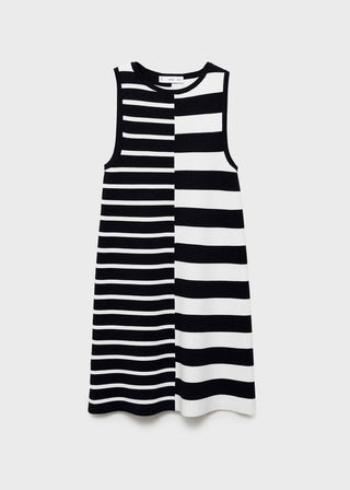Vestido Cuello Redondo con Estampado de Rayas
