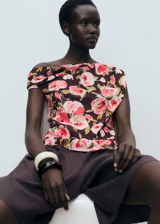 Blusa Cuello Asimétrico Estampado Floral