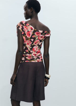 Blusa Cuello Asimétrico Estampado Floral