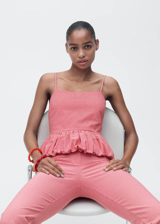 Blusa con Volante Estampado Vichy