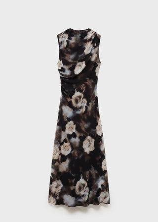 Vestido Drapeado con Estampado Floral