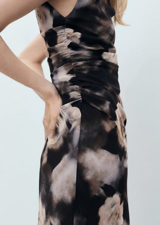 Vestido Drapeado con Estampado Floral