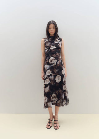 Vestido Drapeado con Estampado Floral