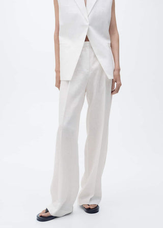 Pantalón Recto de Lino con Bolsillos