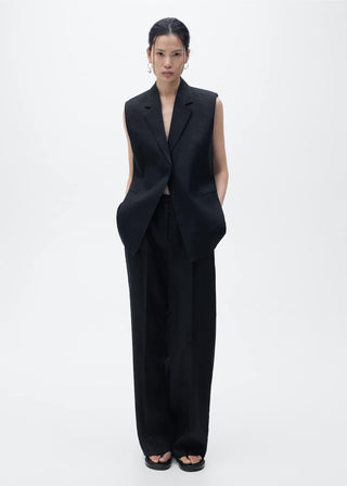 Pantalón Recto de Lino con Bolsillos