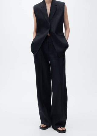 Pantalón Recto de Lino con Bolsillos