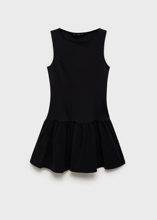 Vestido Cuello Barco con Detalle de Volante