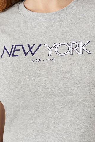 Camiseta Corta de Canalé con Gráfico New York