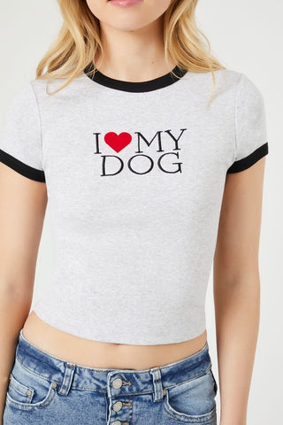 Camiseta con Bordes en Inglés "Amo a mi perro"