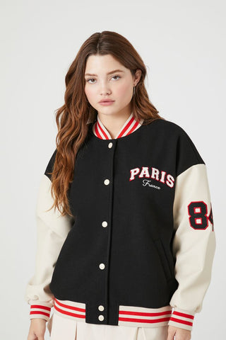 Jacket Bomber con Parche Bordado "Paris y France"