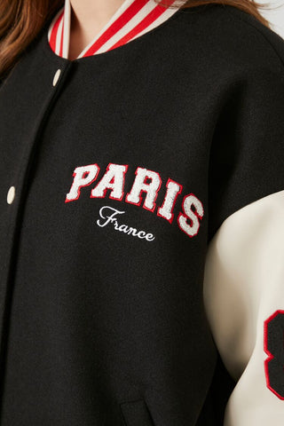 Jacket Bomber con Parche Bordado "Paris y France"