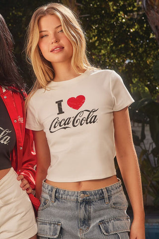 Camiseta Gráfica con la Frase "Amo a Coca-Cola" x Forever 21