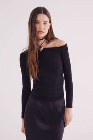 Blusa Manga Larga con Escote Asimétrico