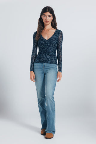 Camiseta Manga Larga Detalle Fruncido Estampado