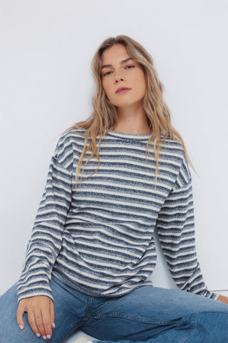 Camiseta Manga Larga con Estampado Rayas