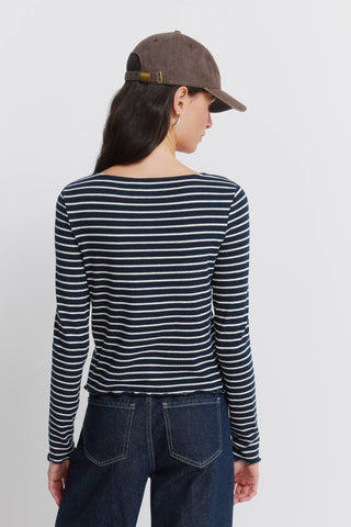 Camiseta de Botones Estampado de Rayas