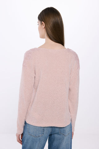 Camiseta Manga Larga con Detalle de Crochet