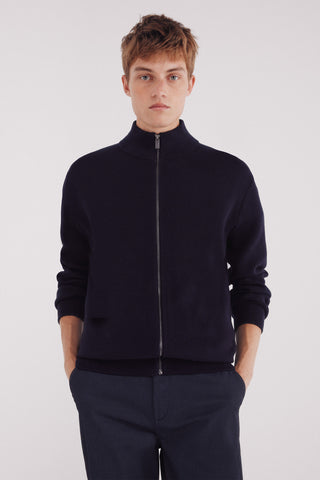 Cárdigan Cuello Alto de Algodón con Cremallera