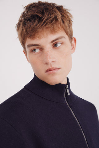 Cárdigan Cuello Alto de Algodón con Cremallera