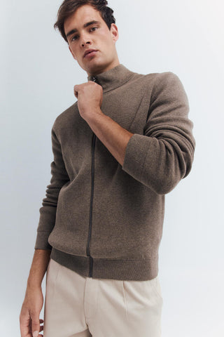 Cárdigan Cuello Alto de Algodón con Cremallera