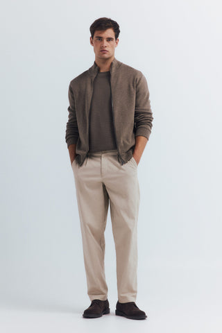 Cárdigan Cuello Alto de Algodón con Cremallera