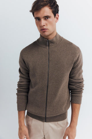 Cárdigan Cuello Alto de Algodón con Cremallera