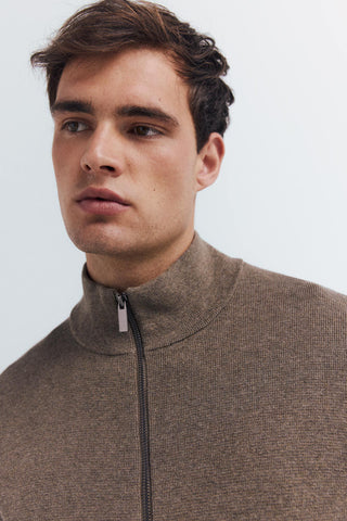Cárdigan Cuello Alto de Algodón con Cremallera