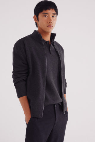 Cárdigan Cuello Alto de Algodón con Cremallera