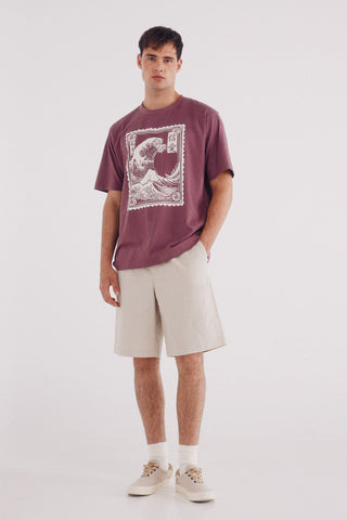 Camiseta Manga Corta con Gráfico Ola Japonesa