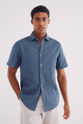 Camisa Manga Corta con Tejido Arrugado