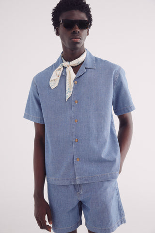 Camisa Denim Manga Corta Botones en Contraste