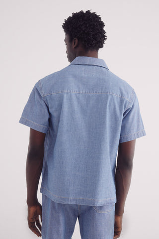 Camisa Denim Manga Corta Botones en Contraste