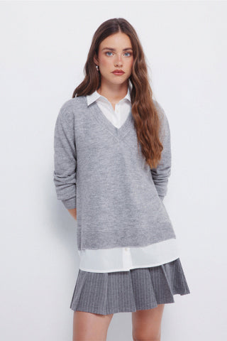 Sudadera con Cuello Camisero Detalle Canalé