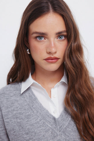 Sudadera con Cuello Camisero Detalle Canalé