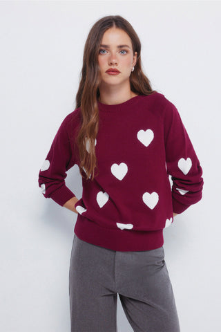 Sudadera Cuello Redondo con Estampado Corazones