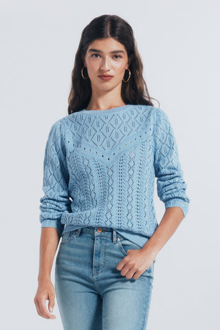 Sudadera Cuello Redondo con Detalles Calados