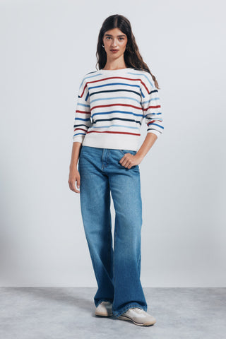 Sudadera Cuello Redondo con Estampado Rayas