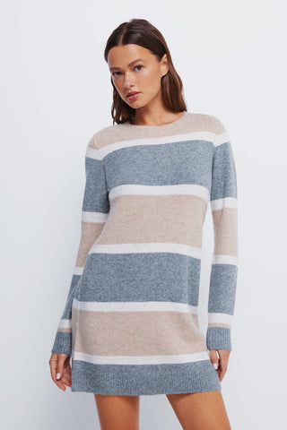 Vestido Manga Larga de Punto Estampado Rayas
