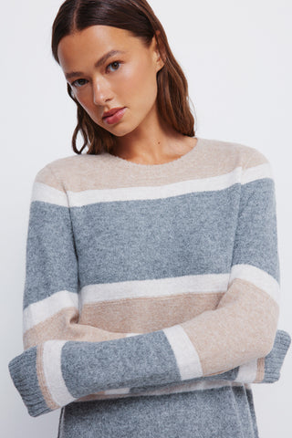 Vestido Manga Larga de Punto Estampado Rayas